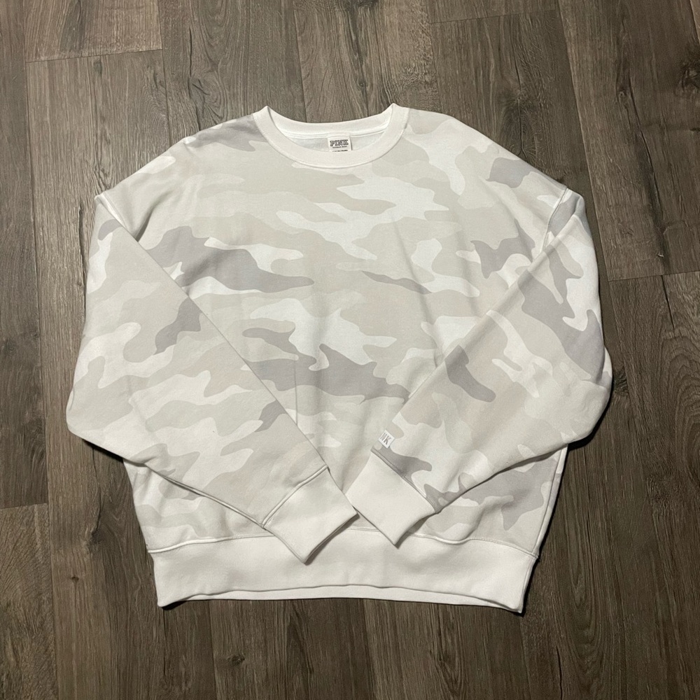 PINK Victoria’s Secret White Camo Crewneck Sweater